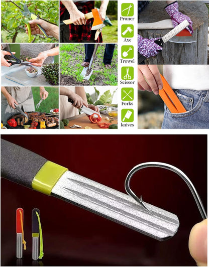 2 Pcs 400/600 Grit Portable Handheld Double Sided Sharpener Pocket Diamond Knife Sharpening Stone for Kitchen, Garden, Outdoor tools Fine/Coarse Grinding （Black/Orange）
