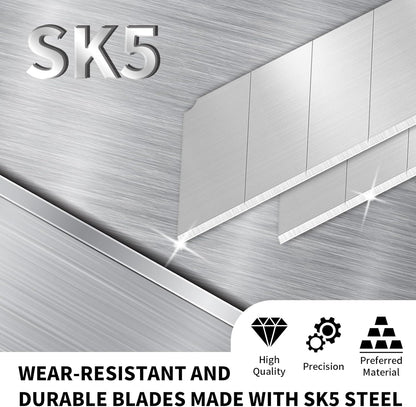 50-Pack 25MM Utility Knife Blades, Snap off Knife Blades for Retractable Box Cutters and Knife, SK5 Blades in Bulk Pack. 10pc ×5c