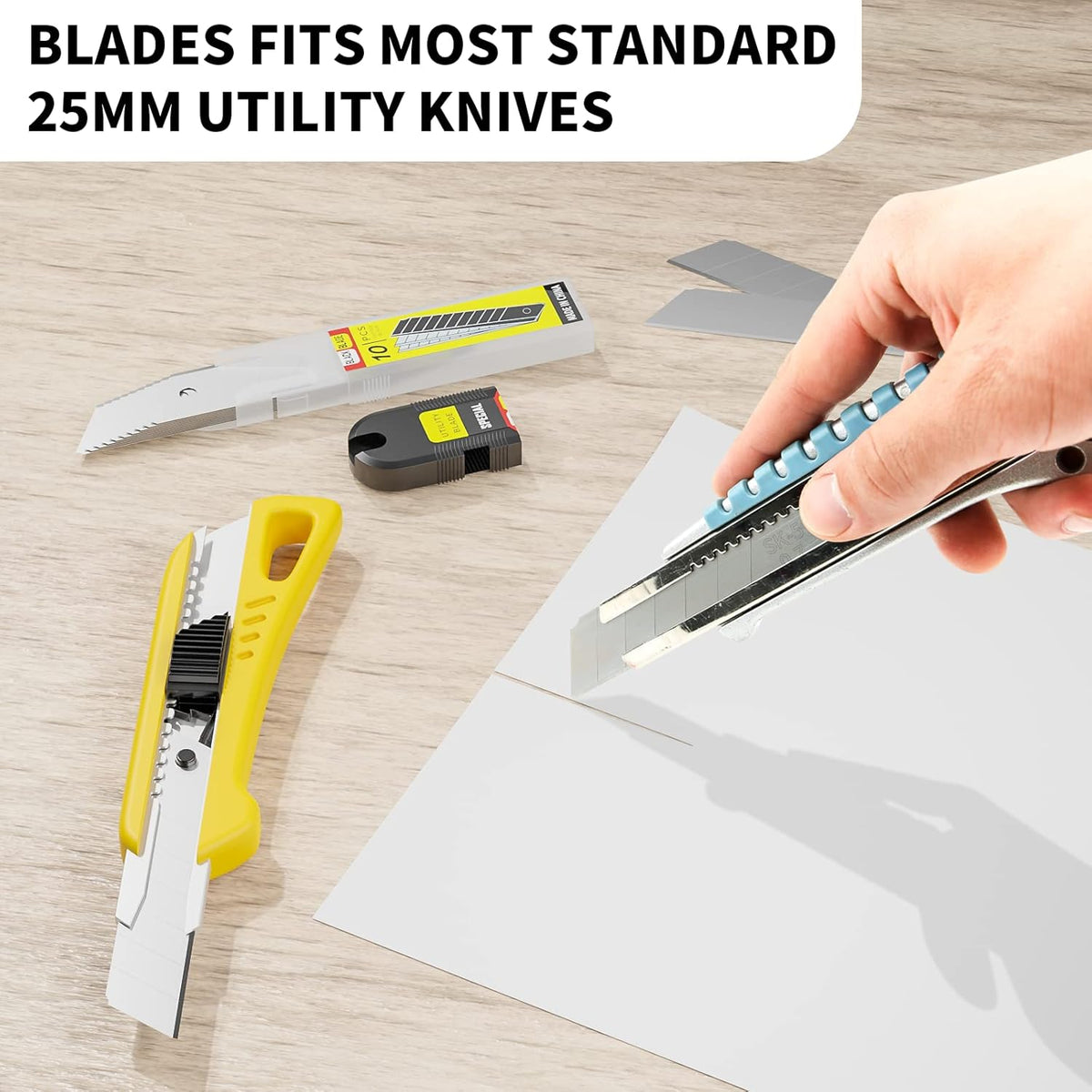 50-Pack 25MM Utility Knife Blades, Snap off Knife Blades for Retractable Box Cutters and Knife, SK5 Blades in Bulk Pack. 10pc ×5c