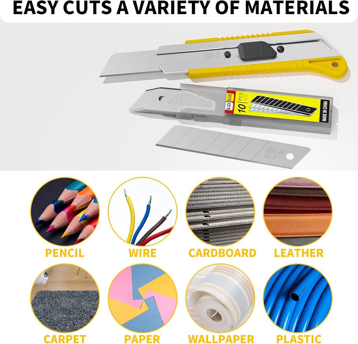 50-Pack 25MM Utility Knife Blades, Snap off Knife Blades for Retractable Box Cutters and Knife, SK5 Blades in Bulk Pack. 10pc ×5c