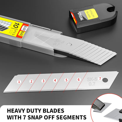 50-Pack 25MM Utility Knife Blades, Snap off Knife Blades for Retractable Box Cutters and Knife, SK5 Blades in Bulk Pack. 10pc ×5c