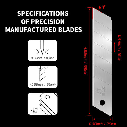 50-Pack 25MM Utility Knife Blades, Snap off Knife Blades for Retractable Box Cutters and Knife, SK5 Blades in Bulk Pack. 10pc ×5c