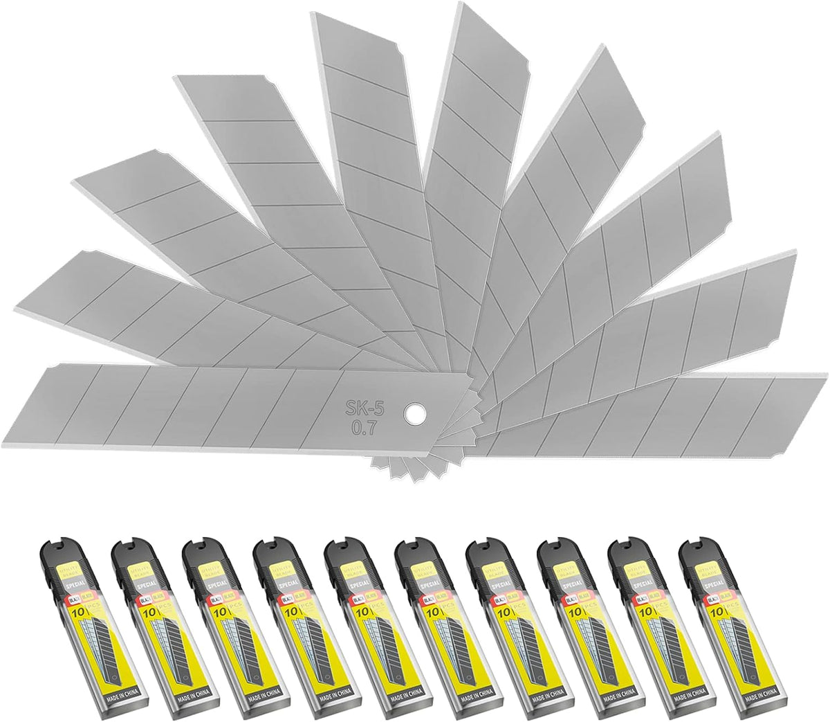 50-Pack 25MM Utility Knife Blades, Snap off Knife Blades for Retractable Box Cutters and Knife, SK5 Blades in Bulk Pack. 10pc ×5c