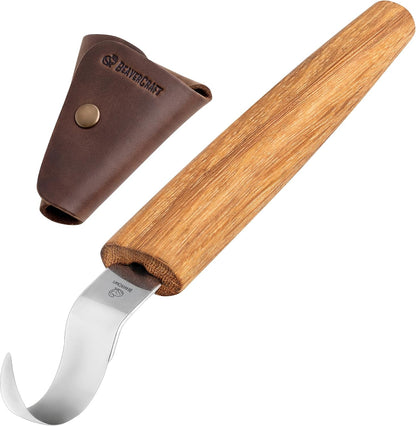 Hook Knife Wood Spoon Carving Tools SK1S – Spoon Carving Knife High Carbon Steel - Whittling Knives with Leather Sheath – Curved Knives Right Handed – Gouge for Spoons & Bowls