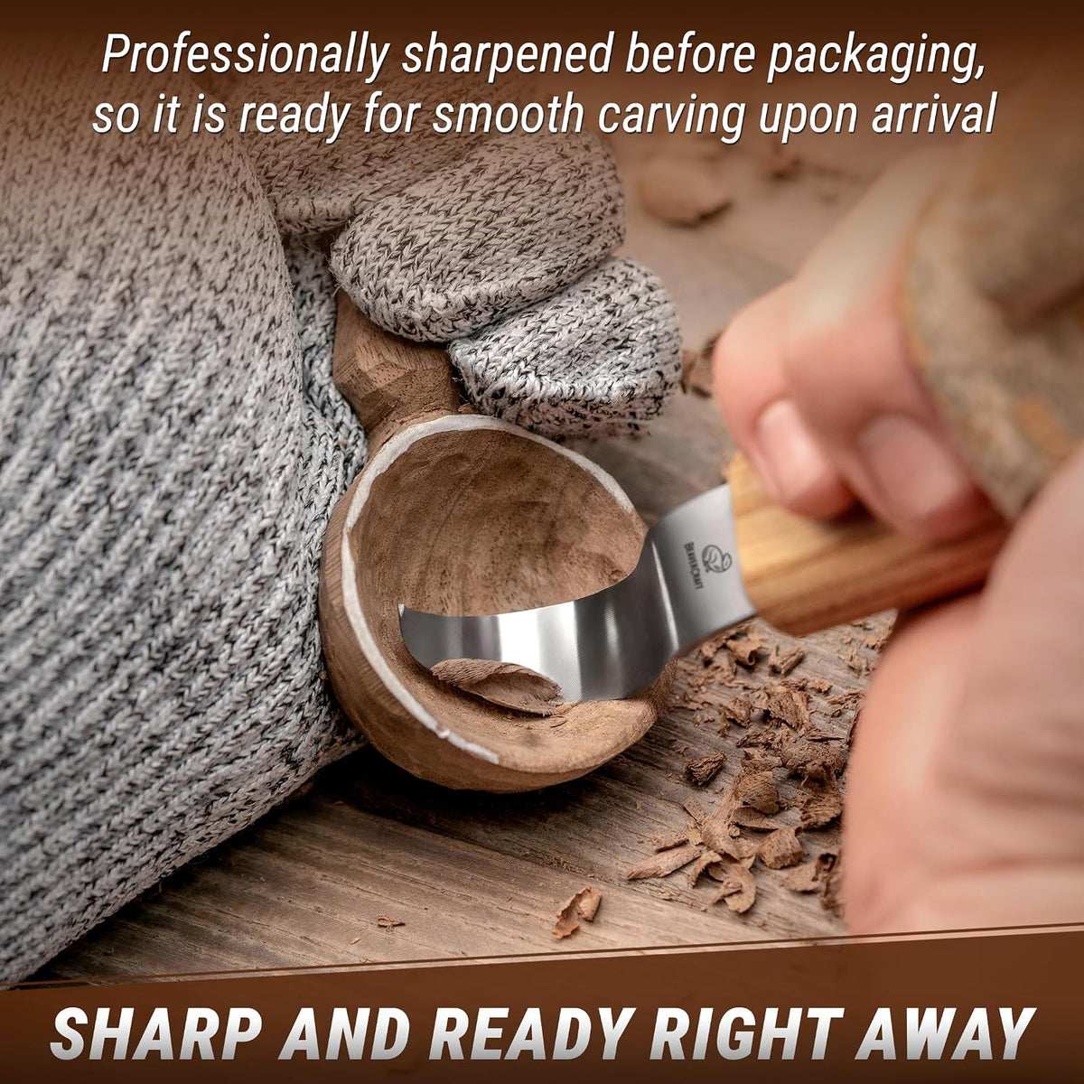 Hook Knife Wood Spoon Carving Tools SK1S – Spoon Carving Knife High Carbon Steel - Whittling Knives with Leather Sheath – Curved Knives Right Handed – Gouge for Spoons & Bowls