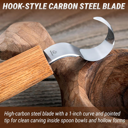 Hook Knife Wood Spoon Carving Tools SK1S – Spoon Carving Knife High Carbon Steel - Whittling Knives with Leather Sheath – Curved Knives Right Handed – Gouge for Spoons & Bowls