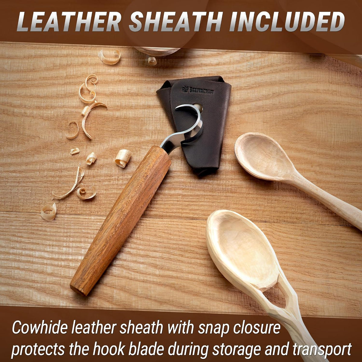 Hook Knife Wood Spoon Carving Tools SK1S – Spoon Carving Knife High Carbon Steel - Whittling Knives with Leather Sheath – Curved Knives Right Handed – Gouge for Spoons & Bowls