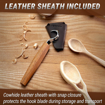 Hook Knife Wood Spoon Carving Tools SK1S – Spoon Carving Knife High Carbon Steel - Whittling Knives with Leather Sheath – Curved Knives Right Handed – Gouge for Spoons & Bowls