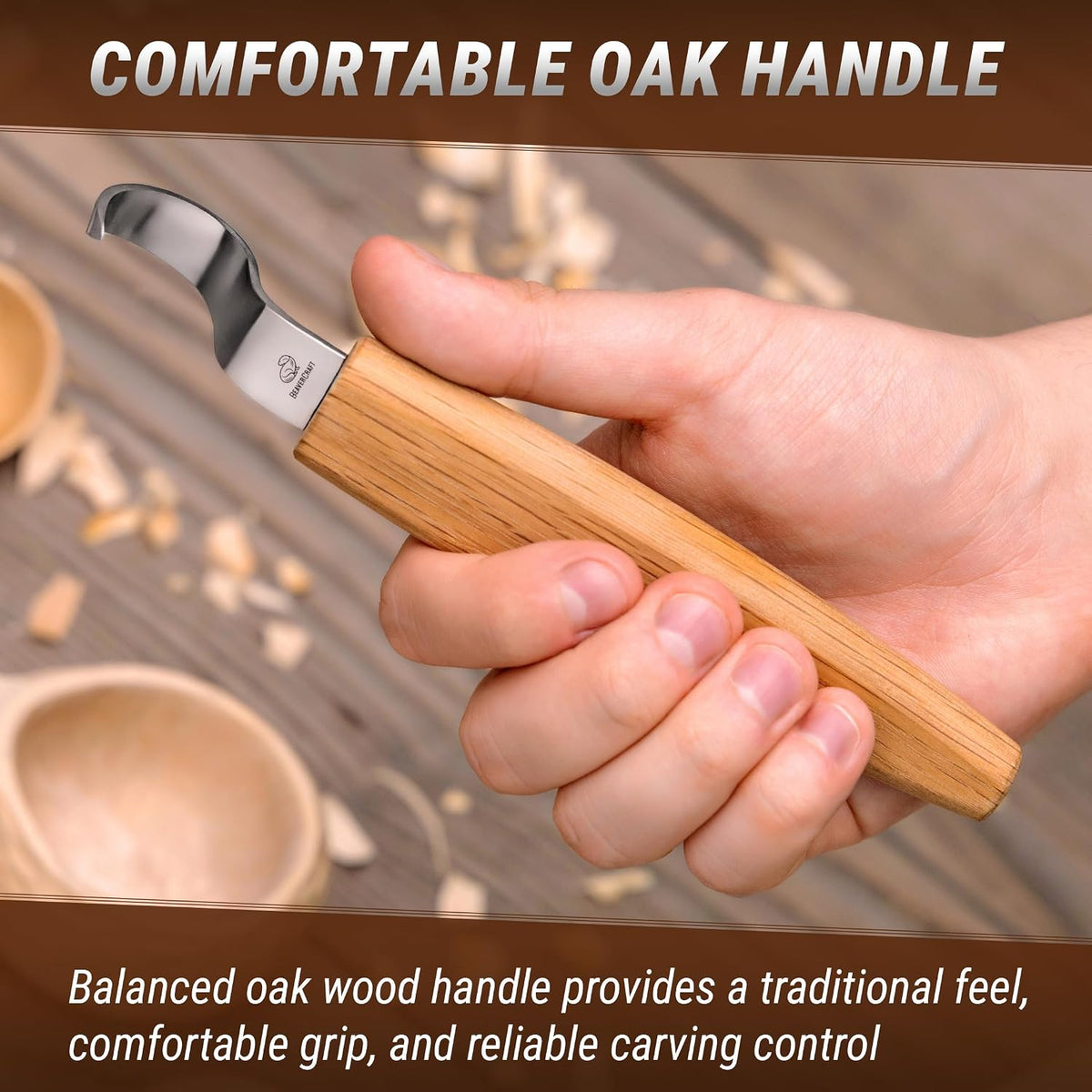 Hook Knife Wood Spoon Carving Tools SK1S – Spoon Carving Knife High Carbon Steel - Whittling Knives with Leather Sheath – Curved Knives Right Handed – Gouge for Spoons & Bowls