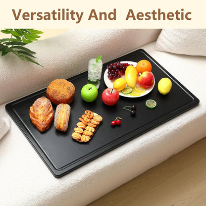 32 x 18 Large Acacia Wood Cutting Boards for Kitchen Wooden Cutting Board with Juice Groove Extra Large Serving Platter Carving Tray for Meat Cheese(Black)