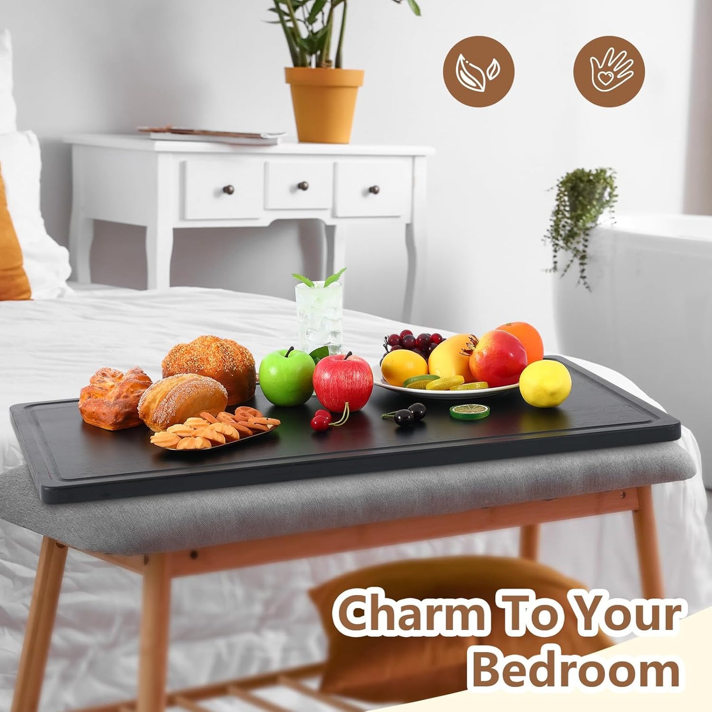 32 x 18 Large Acacia Wood Cutting Boards for Kitchen Wooden Cutting Board with Juice Groove Extra Large Serving Platter Carving Tray for Meat Cheese(Black)