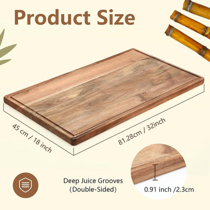 32 x 18 Large Acacia Wood Cutting Boards for Kitchen Wooden Cutting Board with Juice Groove Extra Large Serving Platter Carving Tray for Meat Cheese(Black)