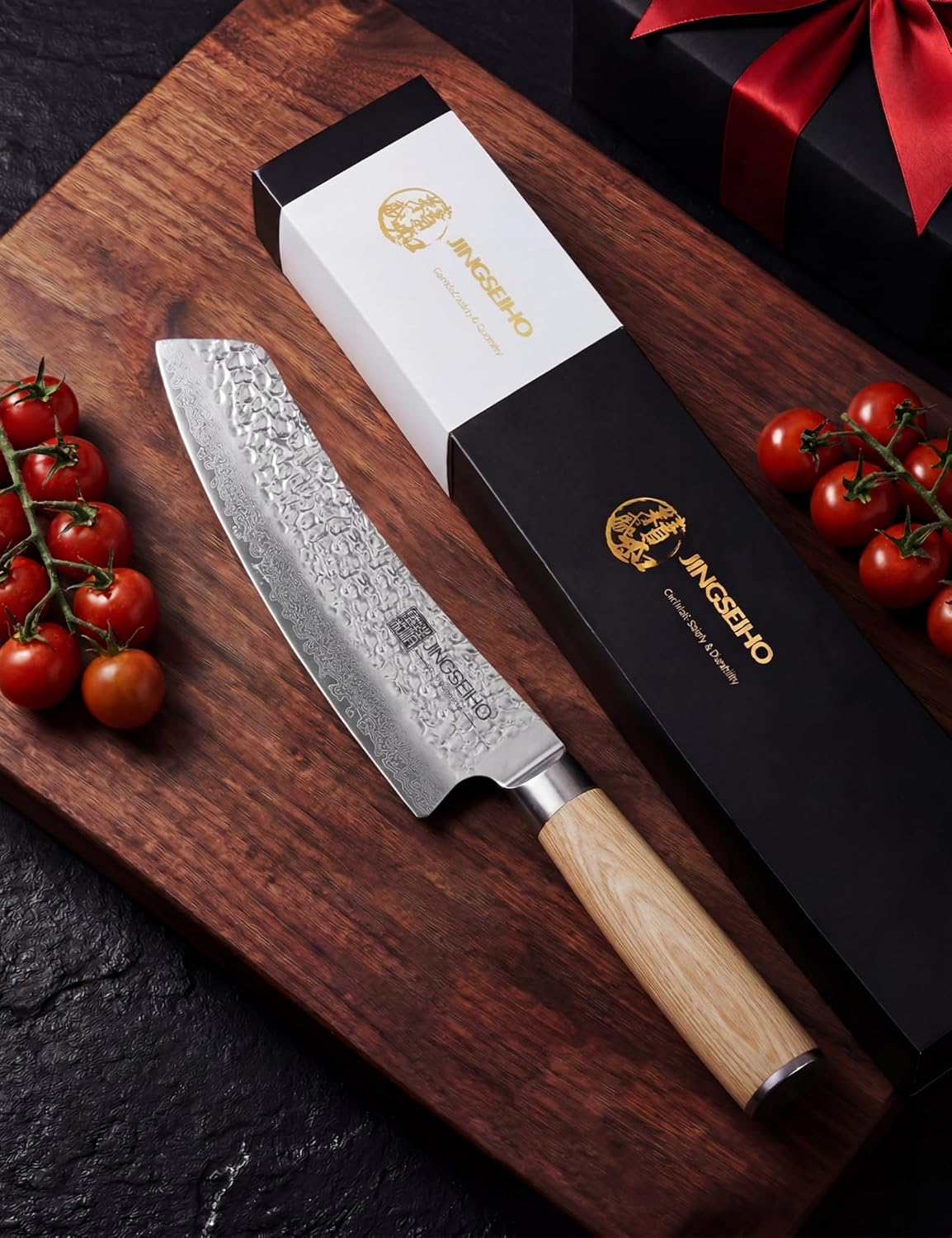 Japanese Santoku Knife 7in,Lab Tested Ultra Long-lasting Sharp | VG-10 Core HRC60-62 Damascus High Carbon Steel,Ergonomic Design and Well Balance,Professional Premium Forged Kitchen Knife