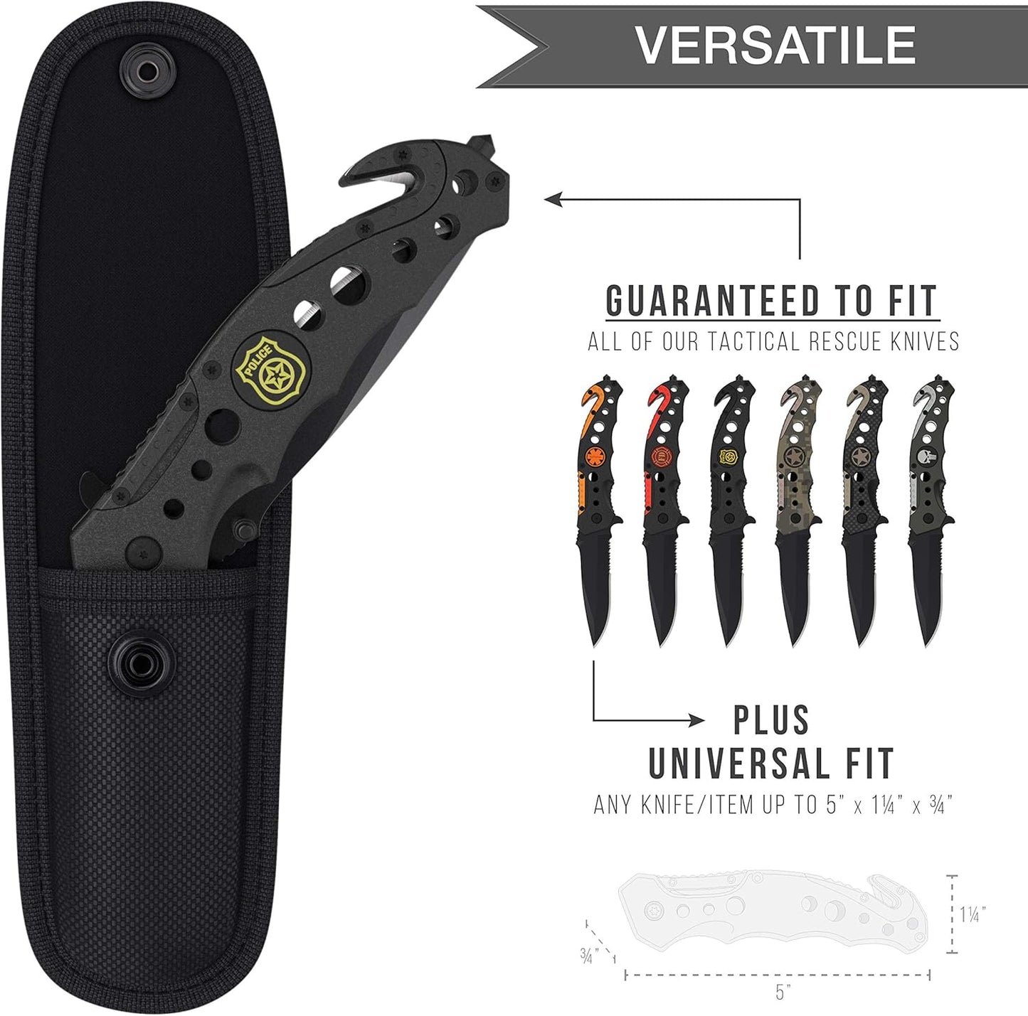 Universal Tactical Knife Sheath Holster with Belt Loop - Pouch Fits Any 5" Folding Pocket Knife