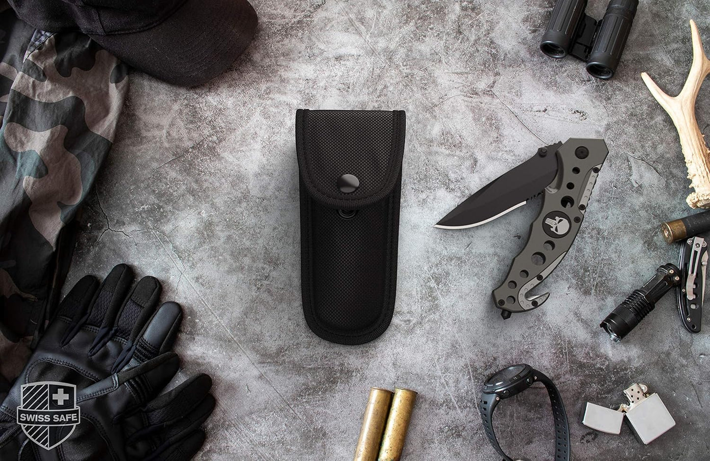 Universal Tactical Knife Sheath Holster with Belt Loop - Pouch Fits Any 5" Folding Pocket Knife
