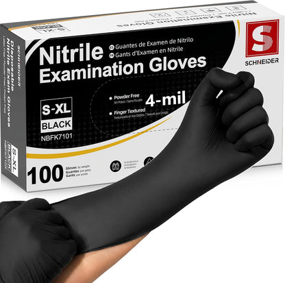 Medical Nitrile Exam Gloves, 4 Mil Black Gloves Disposable Latex Free Powder Free, Food Safe for Cooking