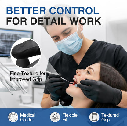 Medical Nitrile Exam Gloves, 4 Mil Black Gloves Disposable Latex Free Powder Free, Food Safe for Cooking