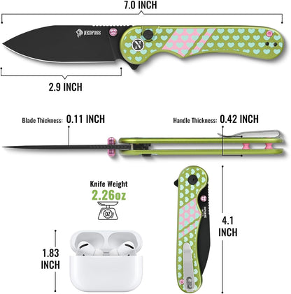 Donut Pocket Knife, 2.9" 14C28N Steel Button Lock EDC Knife Pink | Sprinkle Doughnut G10 Handle, Cute Pink Pocket Knife for Women, Ceramic Bearing, Reversible Deep Clip, Lightweight EDC Gift