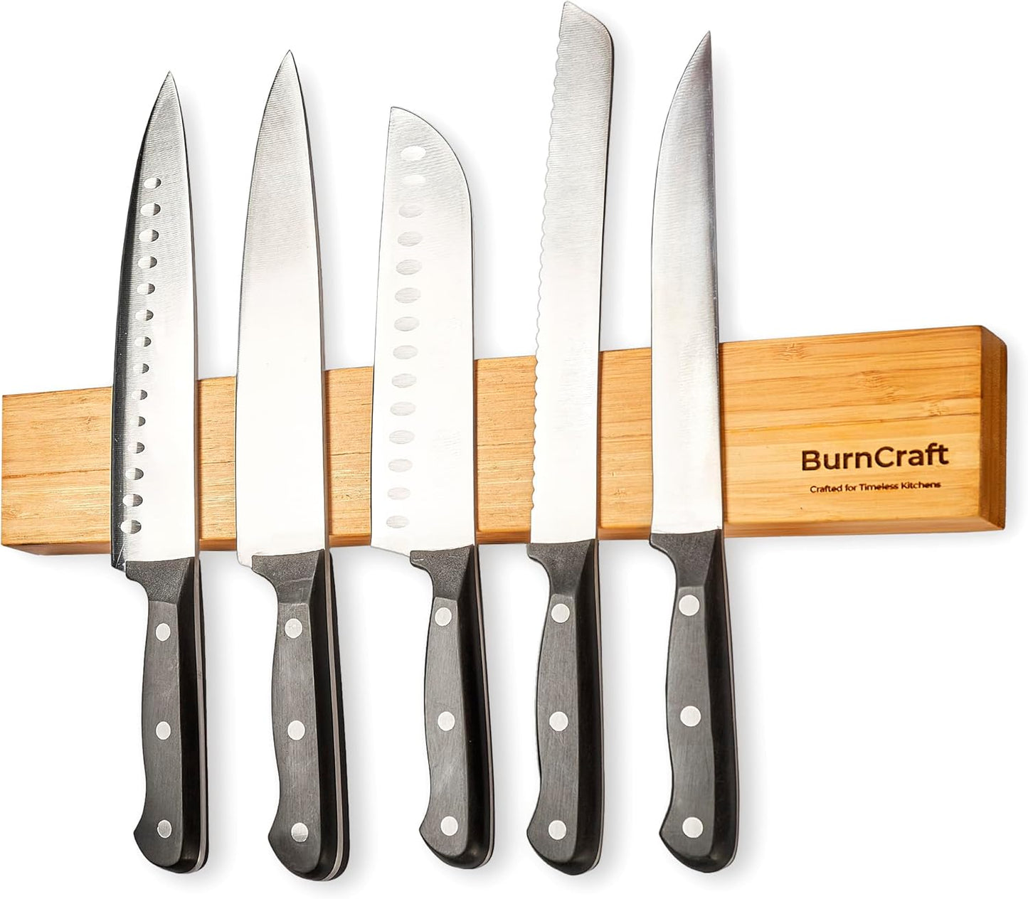 Magnetic Knife Holder for Wall, 16 Inch Bamboo Knife Strip, Wooden Knife Rack with Strong Magnets, Wall Mounted Kitchen Utensil Organizer & Storage Bar