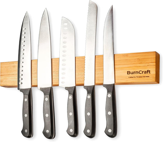 Magnetic Knife Holder for Wall, 16 Inch Bamboo Knife Strip, Wooden Knife Rack with Strong Magnets, Wall Mounted Kitchen Utensil Organizer & Storage Bar