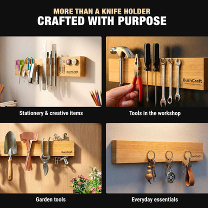 Magnetic Knife Holder for Wall, 16 Inch Bamboo Knife Strip, Wooden Knife Rack with Strong Magnets, Wall Mounted Kitchen Utensil Organizer & Storage Bar