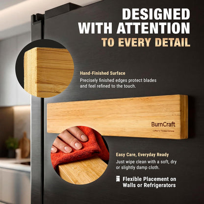 Magnetic Knife Holder for Wall, 16 Inch Bamboo Knife Strip, Wooden Knife Rack with Strong Magnets, Wall Mounted Kitchen Utensil Organizer & Storage Bar