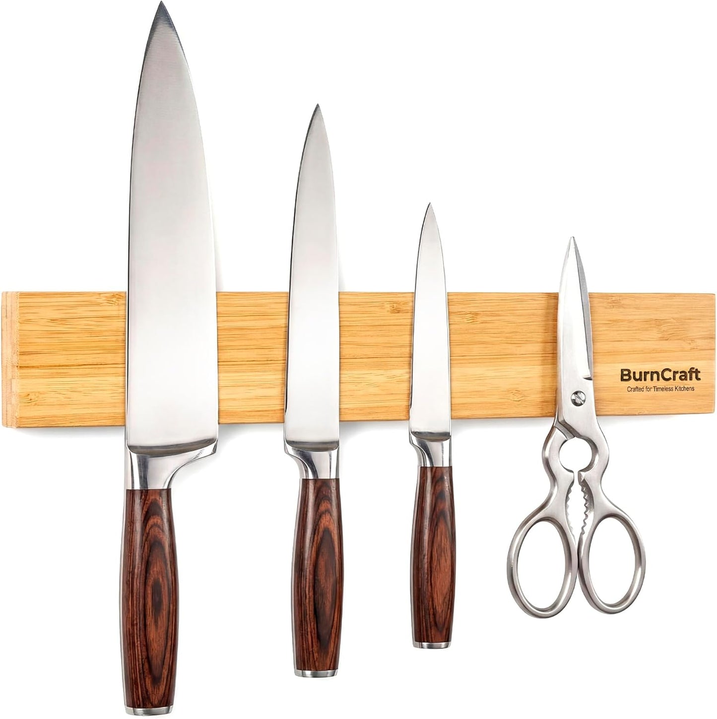 Magnetic Knife Holder for Wall, 16 Inch Bamboo Knife Strip, Wooden Knife Rack with Strong Magnets, Wall Mounted Kitchen Utensil Organizer & Storage Bar