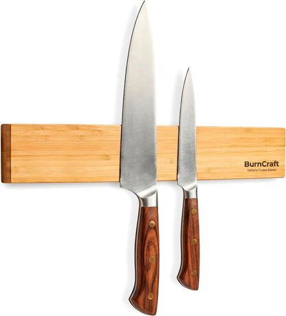 Magnetic Knife Holder for Wall, 16 Inch Bamboo Knife Strip, Wooden Knife Rack with Strong Magnets, Wall Mounted Kitchen Utensil Organizer & Storage Bar