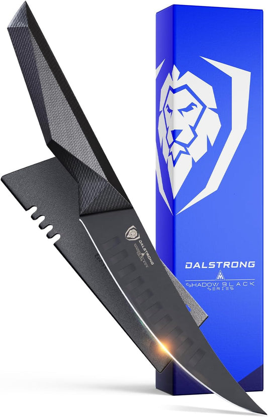 Fillet Knife - 6 inch - Shadow Black Series - Black Titanium Nitride Coated - High Carbon 7CR17MOV-X Vacuum Treated Steel - Meat, Boning Knife - Sheath - NSF Certified