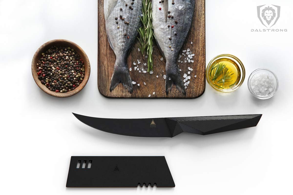 Fillet Knife - 6 inch - Shadow Black Series - Black Titanium Nitride Coated - High Carbon 7CR17MOV-X Vacuum Treated Steel - Meat, Boning Knife - Sheath - NSF Certified