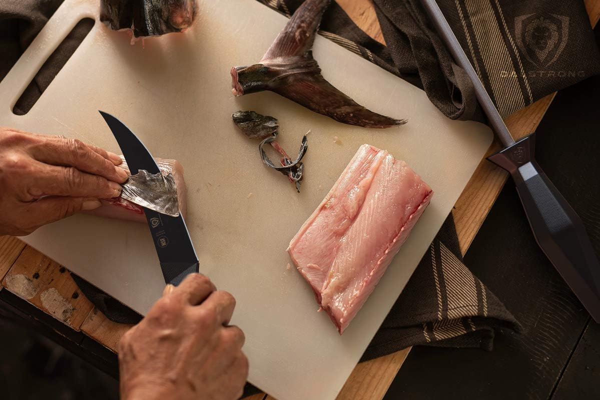 Fillet Knife - 6 inch - Shadow Black Series - Black Titanium Nitride Coated - High Carbon 7CR17MOV-X Vacuum Treated Steel - Meat, Boning Knife - Sheath - NSF Certified