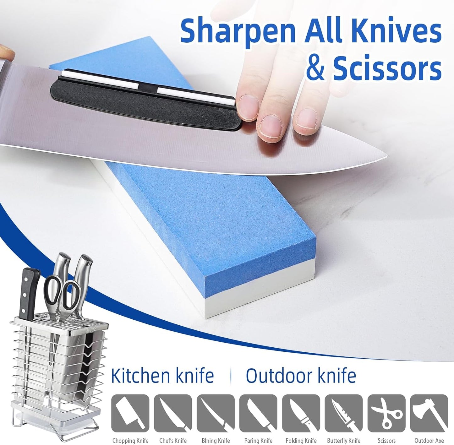 Premium Whetstone Knife Sharpening System – 1000/6000 Grit Whetstone Knife Sharpener Kit with Angle Guide & Non-Slip Bamboo Base