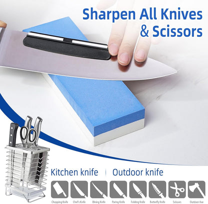 Premium Whetstone Knife Sharpening System – 1000/6000 Grit Whetstone Knife Sharpener Kit with Angle Guide & Non-Slip Bamboo Base