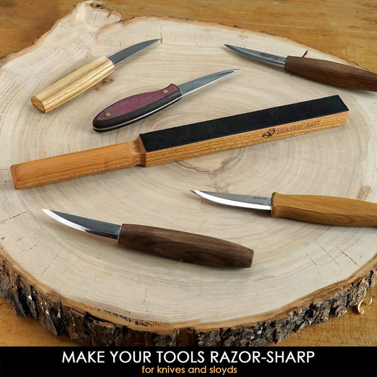 Leather Strop Block for Knife Sharpening with Polishing Compound - Sharpening Knife Strop - Stropping Kit LS8 & Honing Compound for Knives