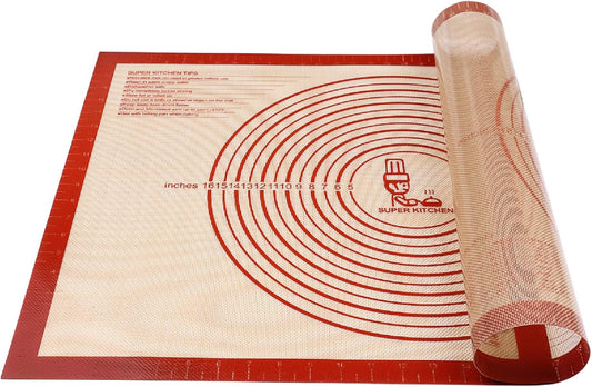 Non-slip Silicone Pastry Mat Extra Large Measurements 28''x 20'' Baking Mat | Silicone Baking Mat Counter Dough Rolling Oven Liner Fondant / Pie Crust Sourdough Bread Supplies - Red