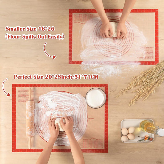 Non-slip Silicone Pastry Mat Extra Large Measurements 28''x 20'' Baking Mat | Silicone Baking Mat Counter Dough Rolling Oven Liner Fondant / Pie Crust Sourdough Bread Supplies - Red