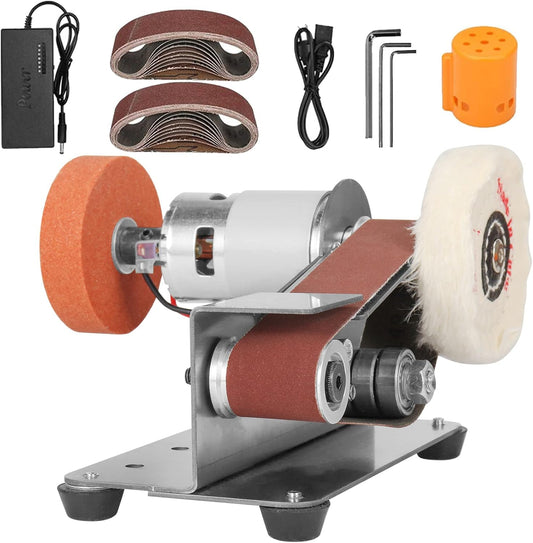 3-in-1 Mini Belt Sander 7-Speed Knife Sharpener Bench Grinder | 15° Electric Knife Sharpener with Sanding Belts. Multi-purpose Buffer Polisher for Metal, Woodworking & DIY Handcrafts.