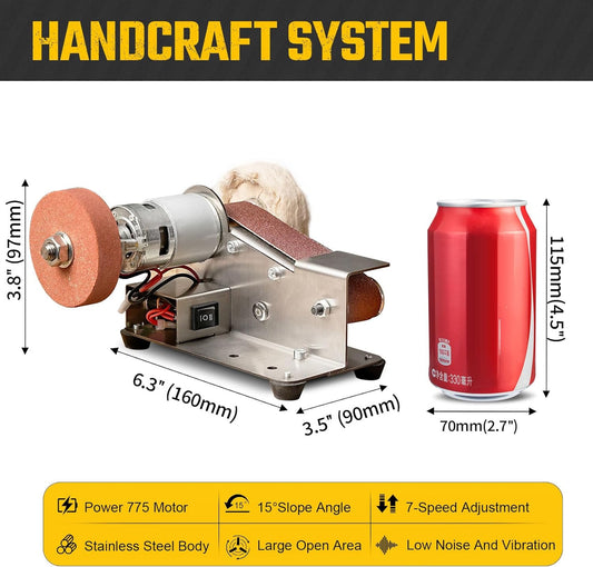 3-in-1 Mini Belt Sander 7-Speed Knife Sharpener Bench Grinder | 15° Electric Knife Sharpener with Sanding Belts. Multi-purpose Buffer Polisher for Metal, Woodworking & DIY Handcrafts.