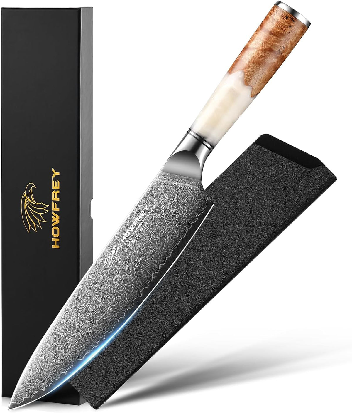 Damascus Chef Knife 8 Inch, 67-Layer Japanese Kitchen Knives Sharp VG-10 High Carbon Stainless Steel with Ergonomic Pakkawood Handles, Elegant Gift Box Packaging for Home and Kitchen