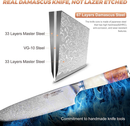 Damascus Chef Knife 8 Inch, 67-Layer Japanese Kitchen Knives Sharp VG-10 High Carbon Stainless Steel with Ergonomic Pakkawood Handles, Elegant Gift Box Packaging for Home and Kitchen