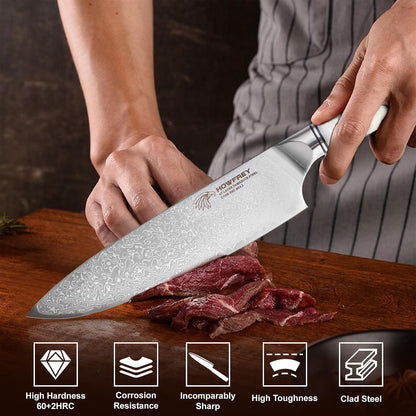 Damascus Chef Knife 8 Inch, 67-Layer Japanese Kitchen Knives Sharp VG-10 High Carbon Stainless Steel with Ergonomic Pakkawood Handles, Elegant Gift Box Packaging for Home and Kitchen