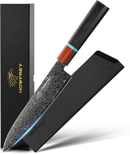 Damascus Chef Knife 8 Inch, 67-Layer Japanese Kitchen Knives Sharp VG-10 High Carbon Stainless Steel with Ergonomic Pakkawood Handles, Elegant Gift Box Packaging for Home and Kitchen