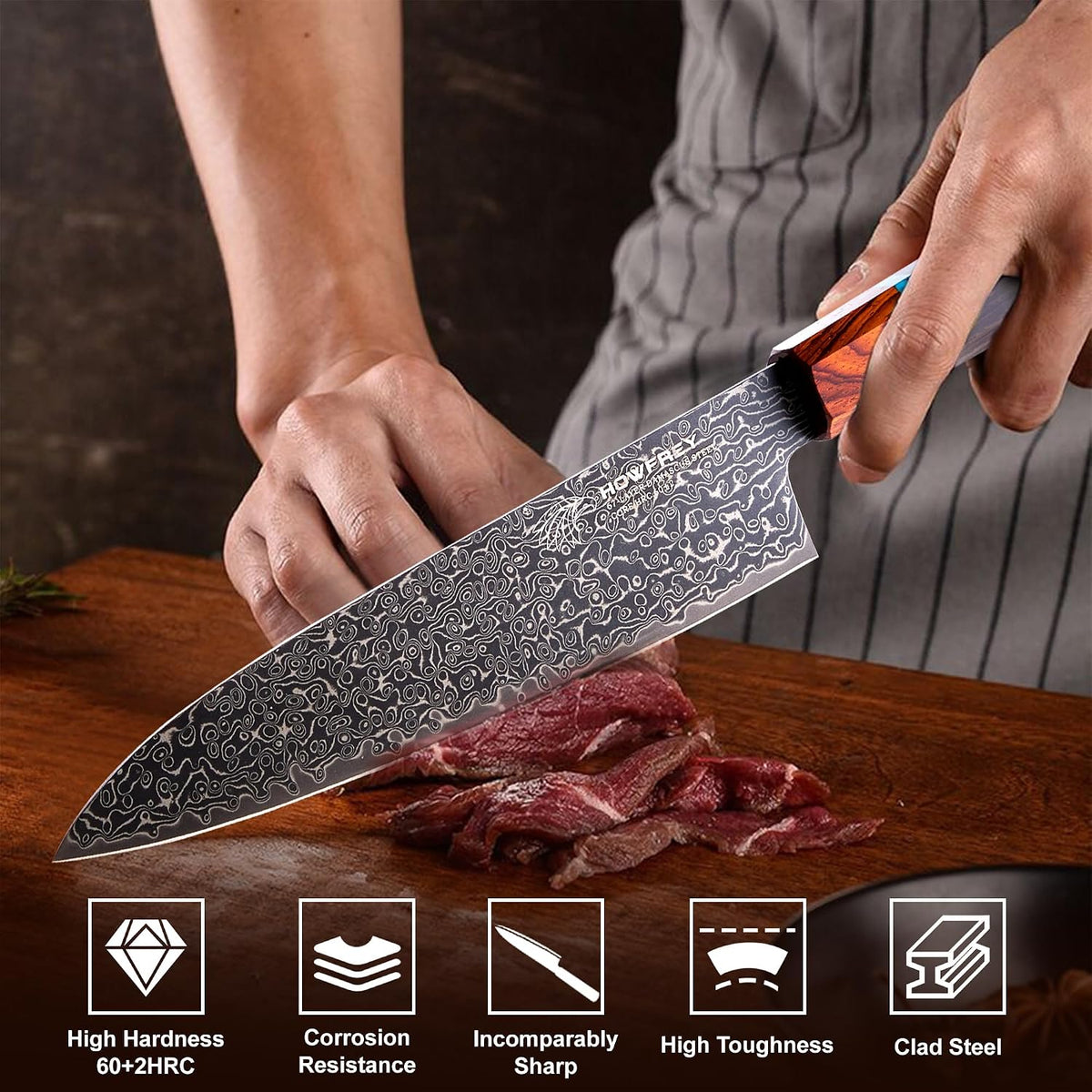 Damascus Chef Knife 8 Inch, 67-Layer Japanese Kitchen Knives Sharp VG-10 High Carbon Stainless Steel with Ergonomic Pakkawood Handles, Elegant Gift Box Packaging for Home and Kitchen
