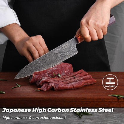 Damascus Chef Knife 8 Inch, 67-Layer Japanese Kitchen Knives Sharp VG-10 High Carbon Stainless Steel with Ergonomic Pakkawood Handles, Elegant Gift Box Packaging for Home and Kitchen