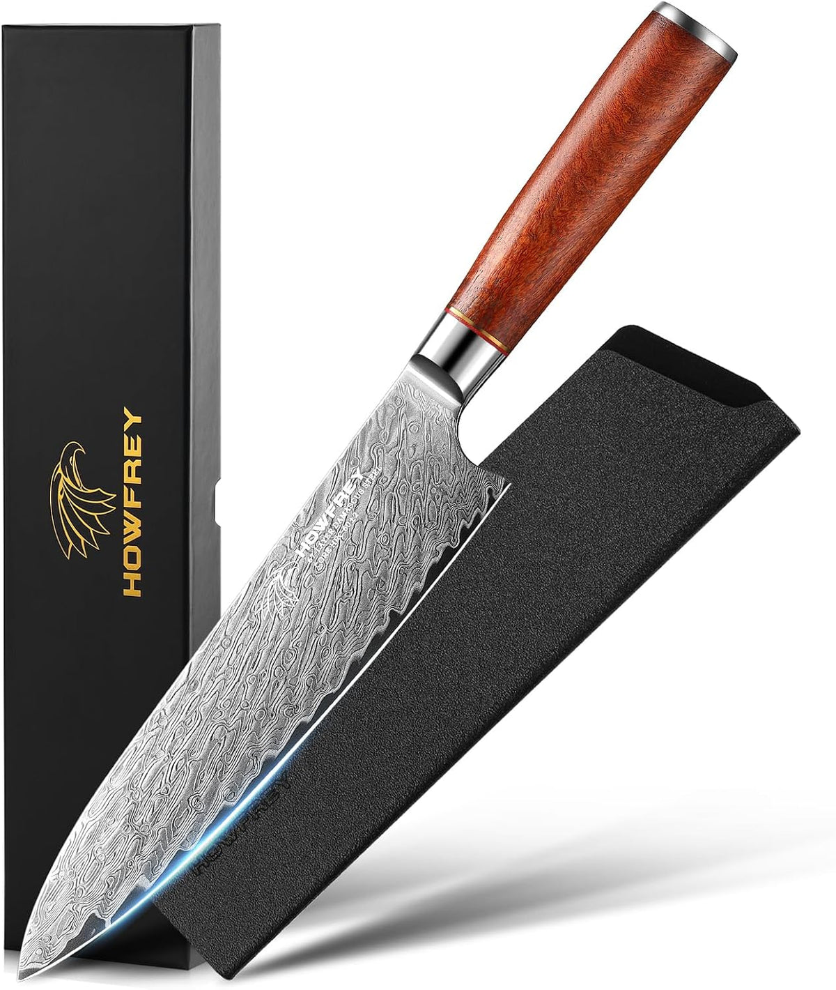 Damascus Chef Knife 8 Inch, 67-Layer Japanese Kitchen Knives Sharp VG-10 High Carbon Stainless Steel with Ergonomic Pakkawood Handles, Elegant Gift Box Packaging for Home and Kitchen