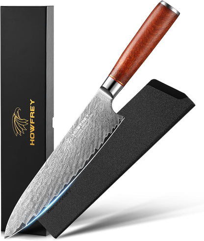 Damascus Chef Knife 8 Inch, 67-Layer Japanese Kitchen Knives Sharp VG-10 High Carbon Stainless Steel with Ergonomic Pakkawood Handles, Elegant Gift Box Packaging for Home and Kitchen