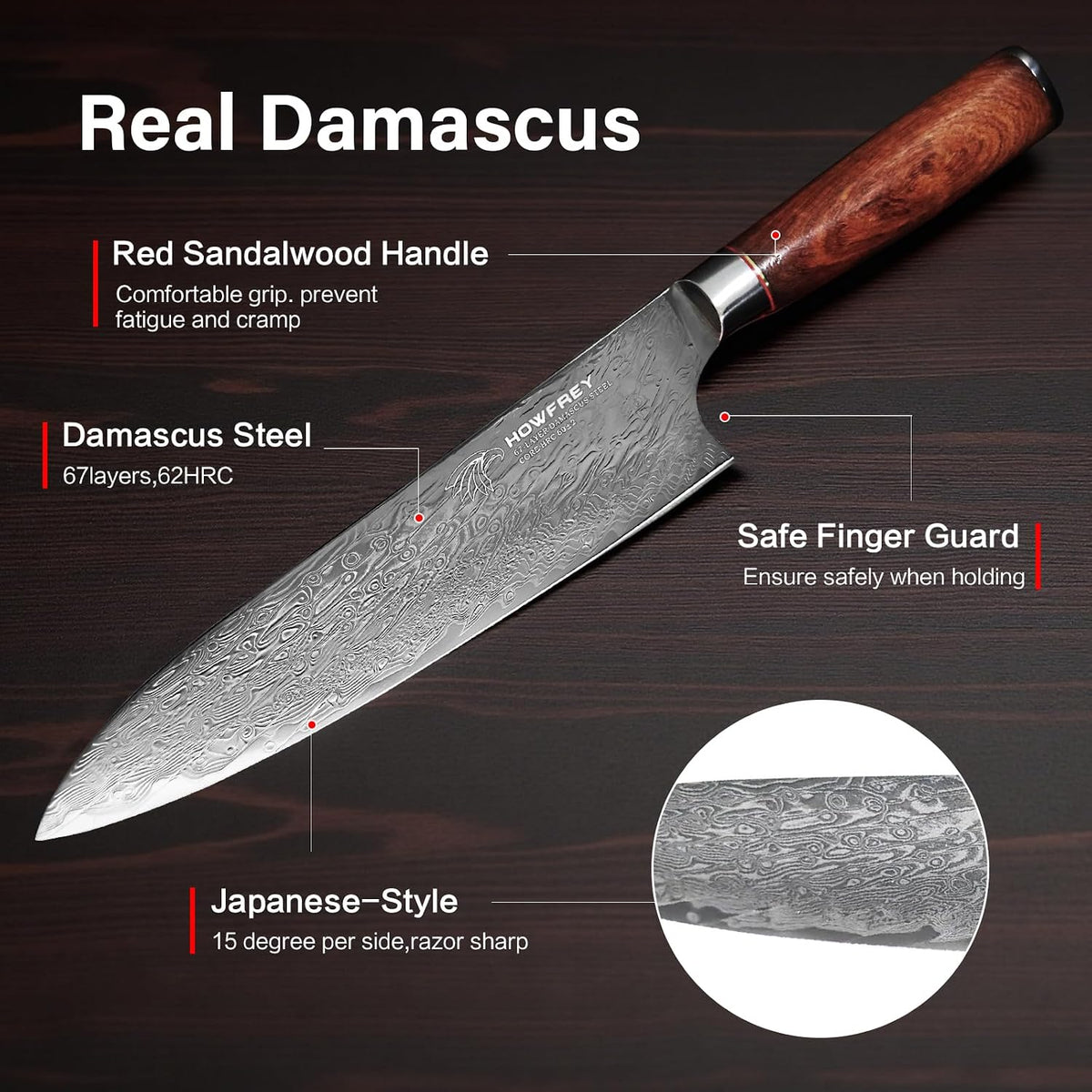 Damascus Chef Knife 8 Inch, 67-Layer Japanese Kitchen Knives Sharp VG-10 High Carbon Stainless Steel with Ergonomic Pakkawood Handles, Elegant Gift Box Packaging for Home and Kitchen
