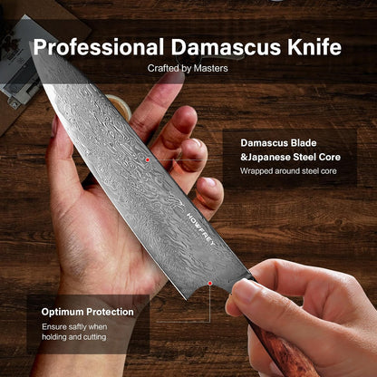 Damascus Chef Knife 8 Inch, 67-Layer Japanese Kitchen Knives Sharp VG-10 High Carbon Stainless Steel with Ergonomic Pakkawood Handles, Elegant Gift Box Packaging for Home and Kitchen