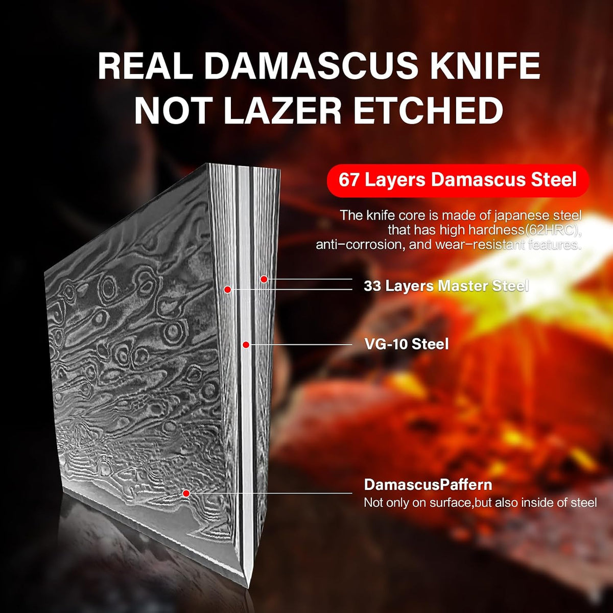 Damascus Chef Knife 8 Inch, 67-Layer Japanese Kitchen Knives Sharp VG-10 High Carbon Stainless Steel with Ergonomic Pakkawood Handles, Elegant Gift Box Packaging for Home and Kitchen