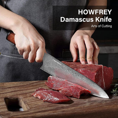 Damascus Chef Knife 8 Inch, 67-Layer Japanese Kitchen Knives Sharp VG-10 High Carbon Stainless Steel with Ergonomic Pakkawood Handles, Elegant Gift Box Packaging for Home and Kitchen